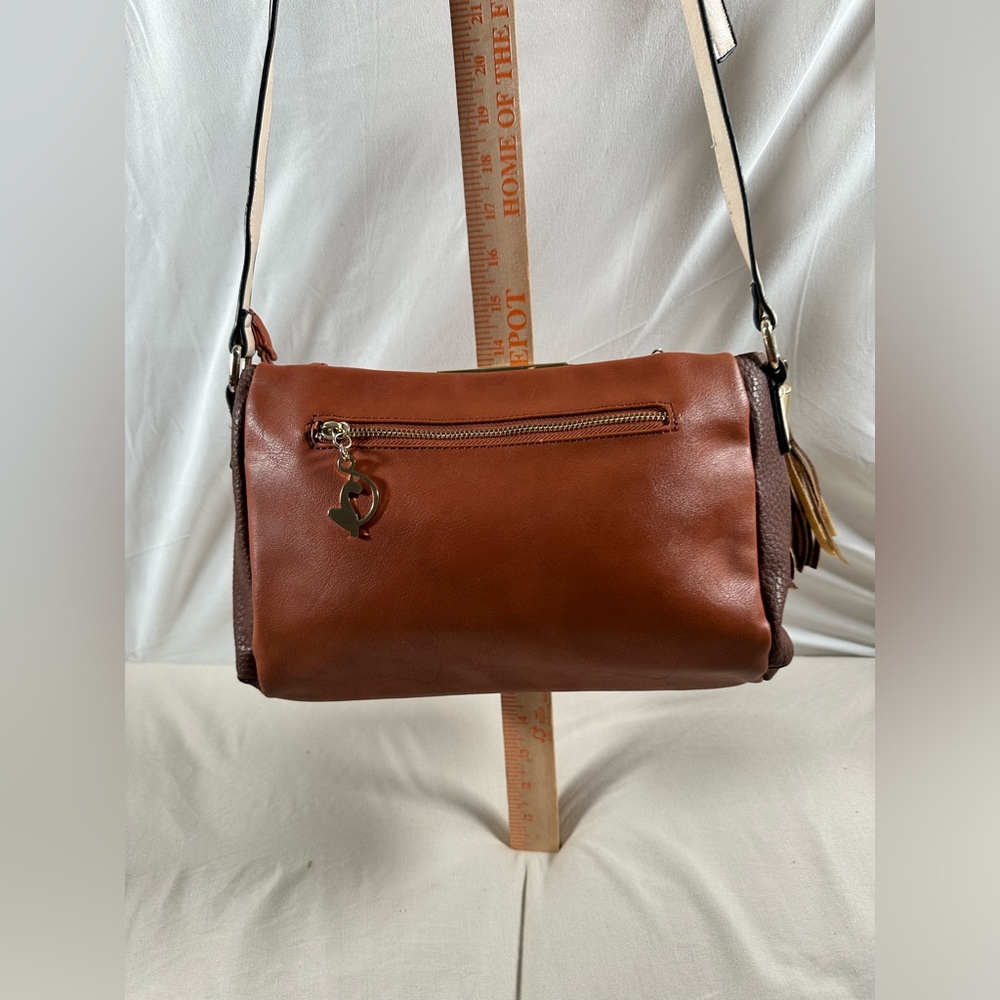 Baby phat Y2K Cognac Brown Studded Quilted Leather Crossbody Purse Pink Liner - Picture 8 of 16